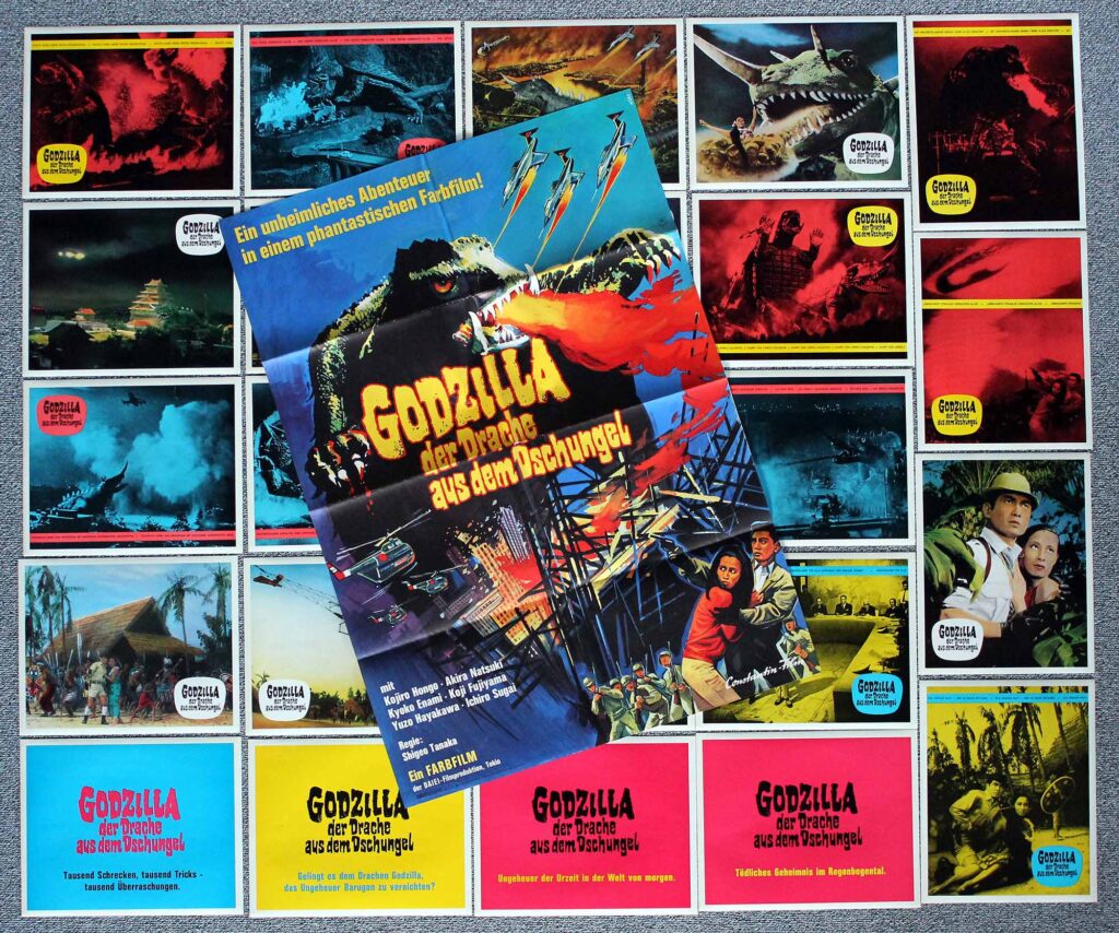 Godzilla, der Drache aus dem Dschungel, A1 Plakat, 24 Fotos, 1966 Gamers vs. Barugon