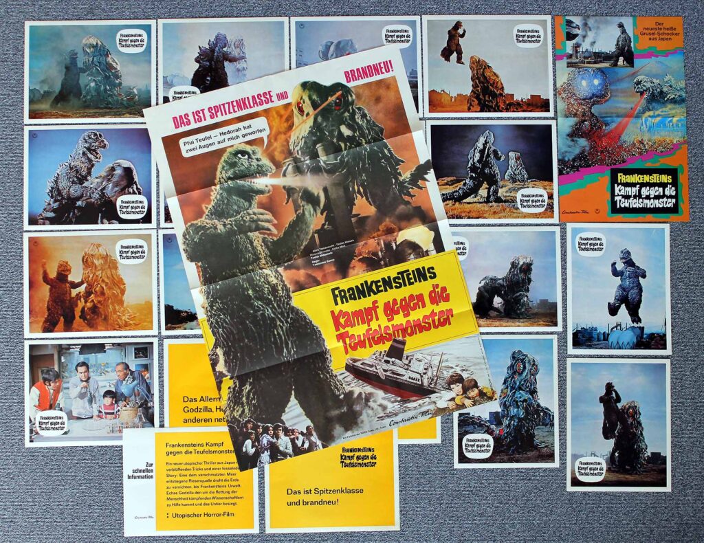 Frankensteins Kampf gegen die Teufelsmonster, A1+A3 Poster, 20 Fotos, 1971 Godzilla vs. the Smog Monster